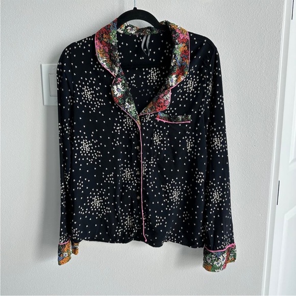 Anthropologie Other - Free People x Anthropologie Kari Printed PajamaTop with Pink Floral Trim
